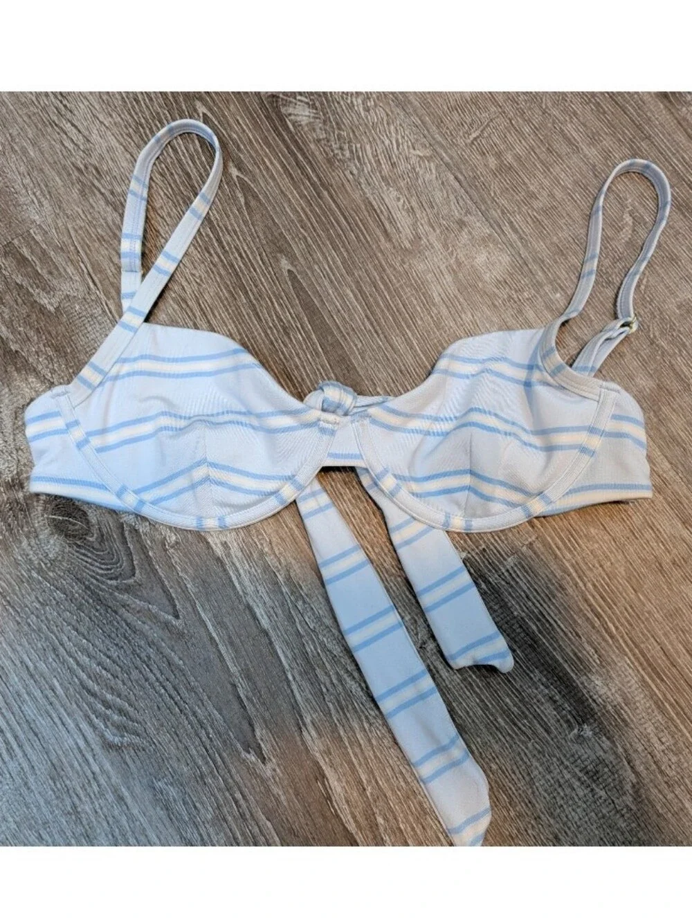 Monday Swimwear Blue Stripes Bikini Set Capri Top Le Marais Bottoms Size Small